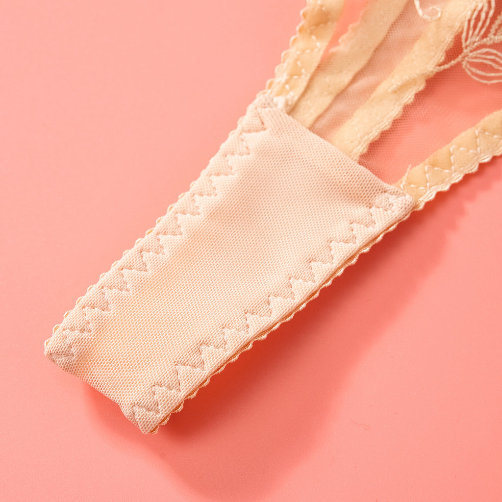 Bisque Sheer Lace Garter Lingerie Ensemble Crotch Details