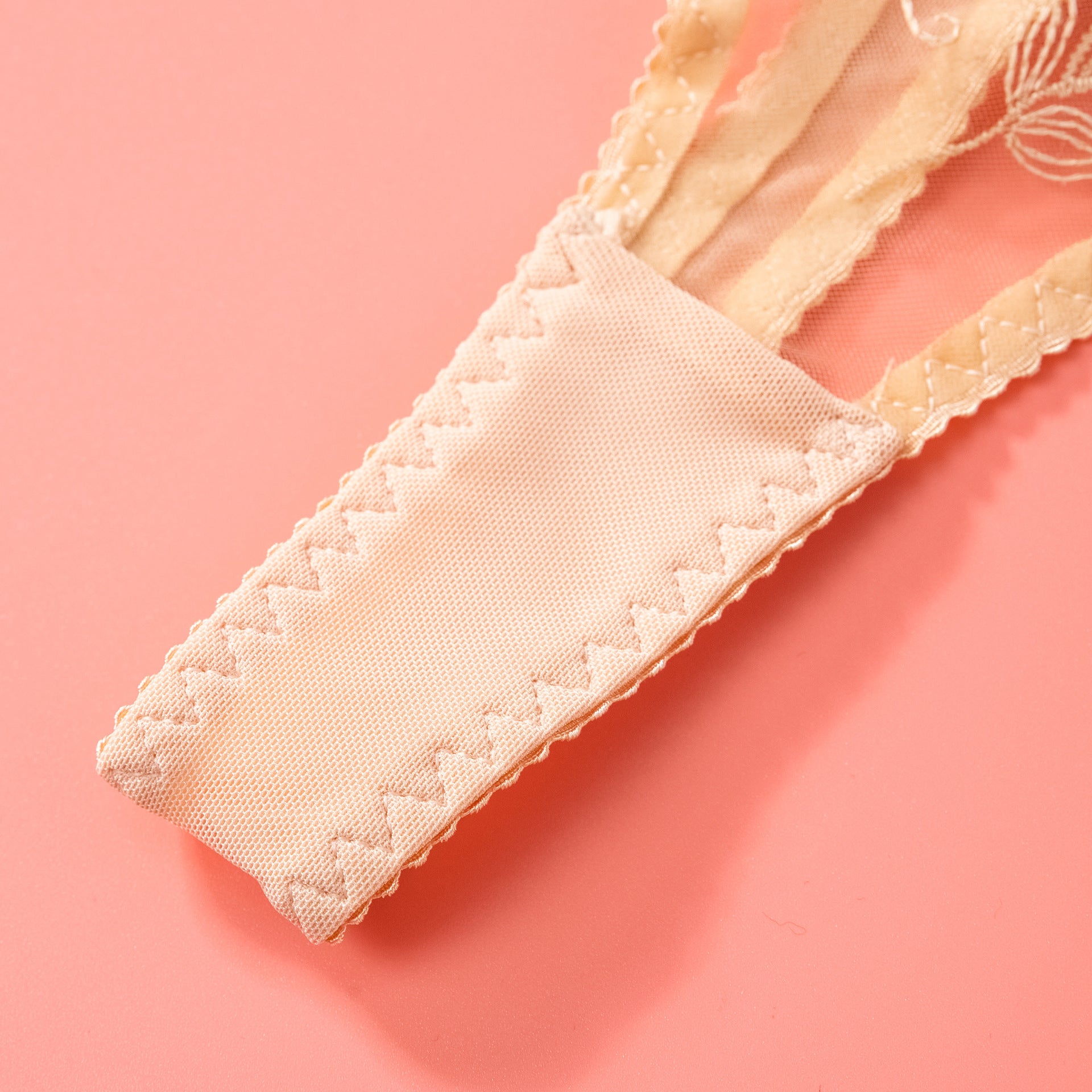 Bisque Sheer Lace Garter Lingerie Ensemble Crotch Details