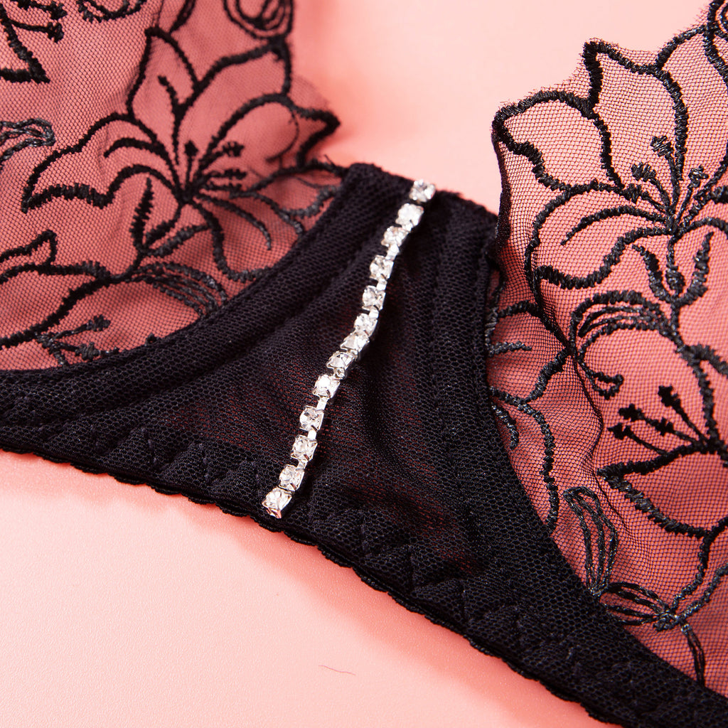 Black Sheer Lace Garter Lingerie Ensemble Panty Details