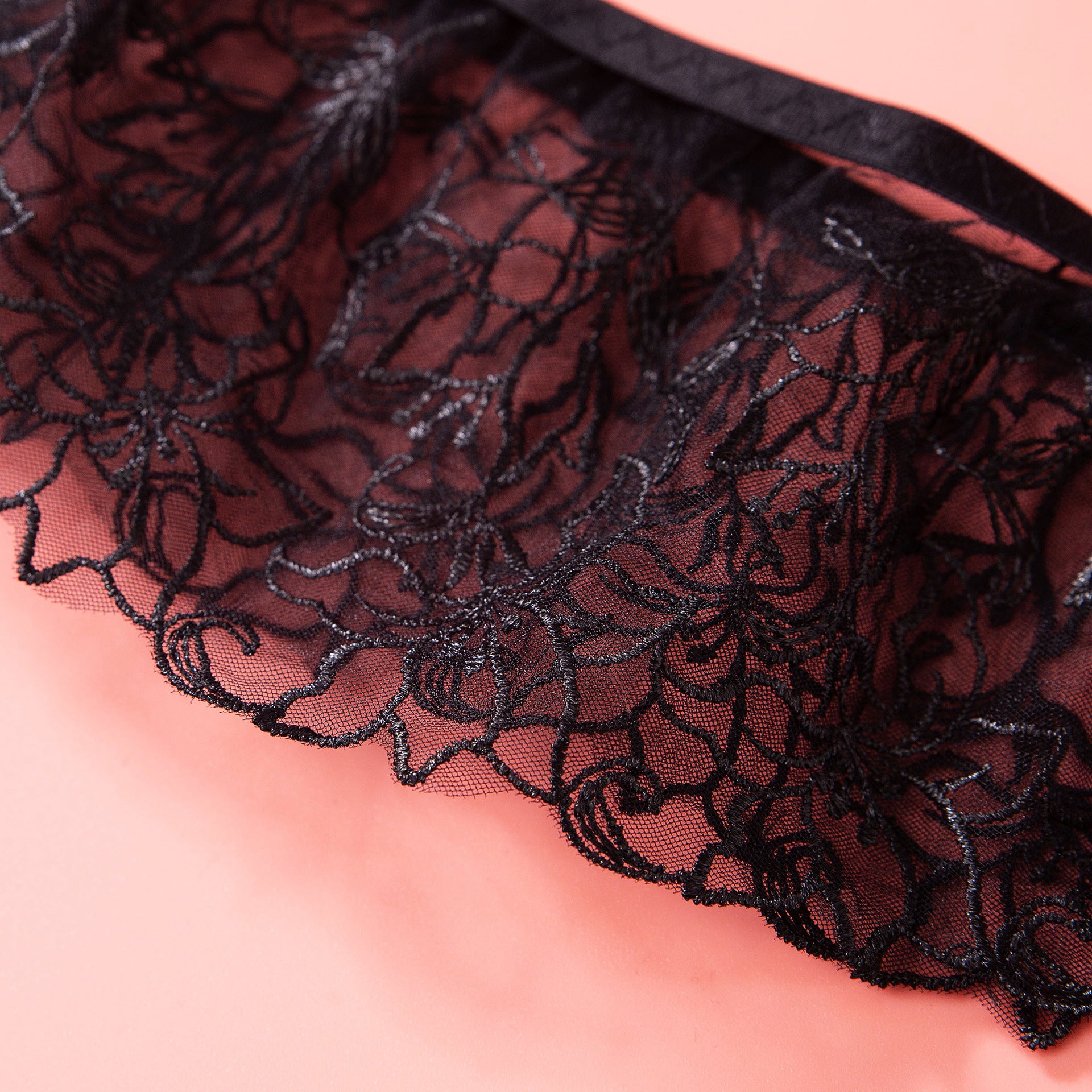 Black Sheer Lace Garter Lingerie Ensemble Waist Details