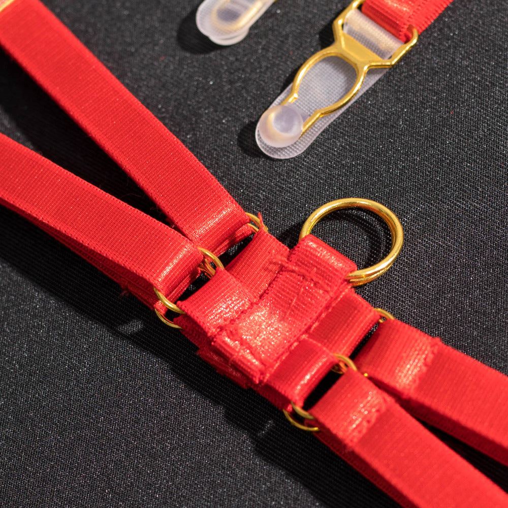 Christmas Sheer Mesh 3-Piece Bra Set with Embroidered Flowers - Wholesale Lingerie Neck Ring