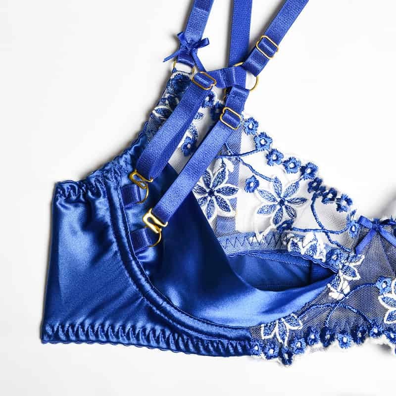 Halter Cutout Satin Panel Garter Belt Set Bra Details