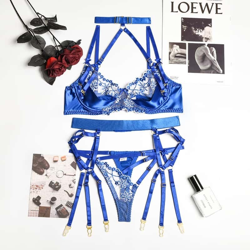 Halter Cutout Satin Panel Garter Belt Set Overview