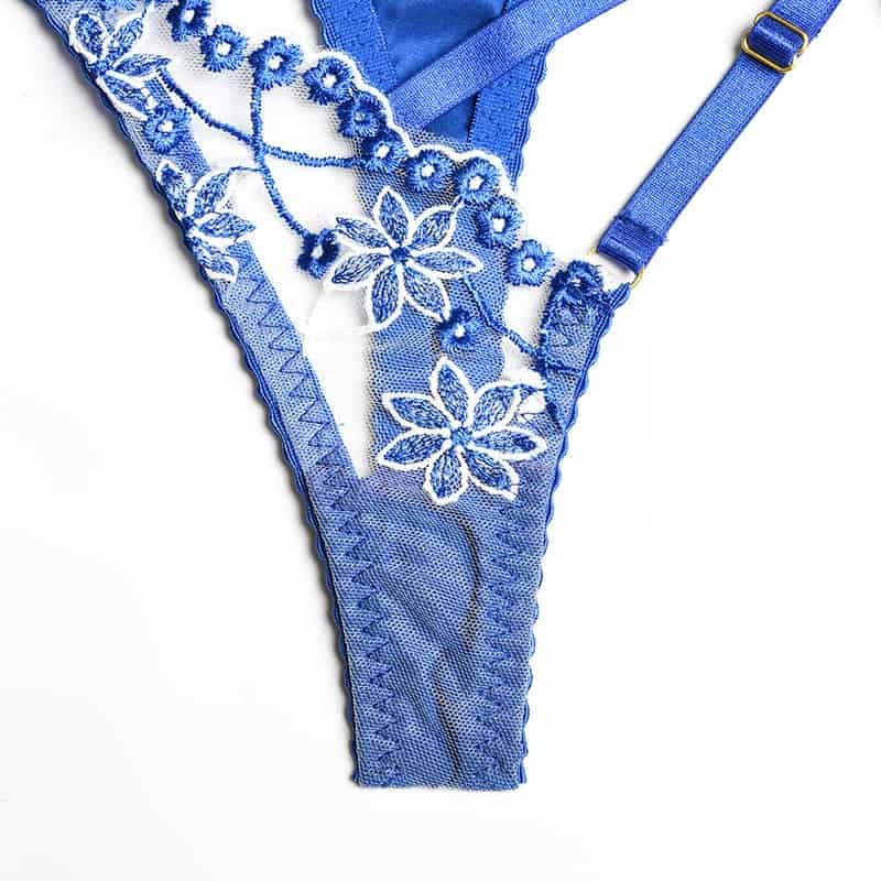 Halter Cutout Satin Panel Garter Belt Set Panty Details