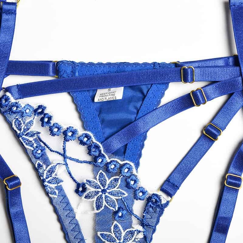 Halter Cutout Satin Panel Garter Belt Set Panty's Belt Details