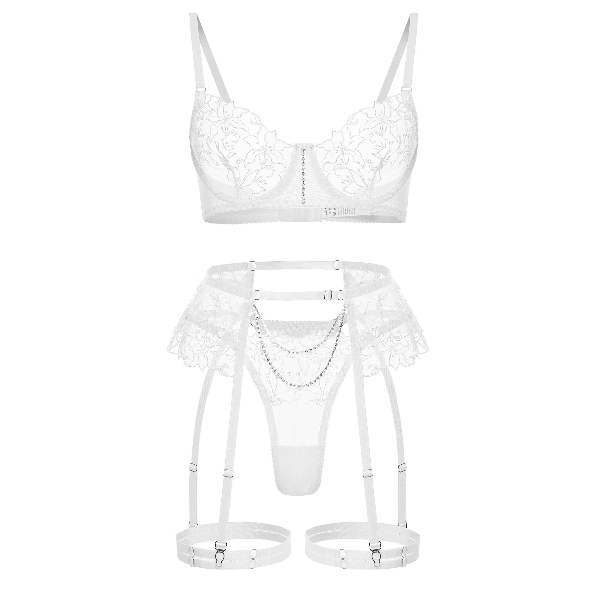 White Sheer Lace Garter Lingerie Ensemble Front View