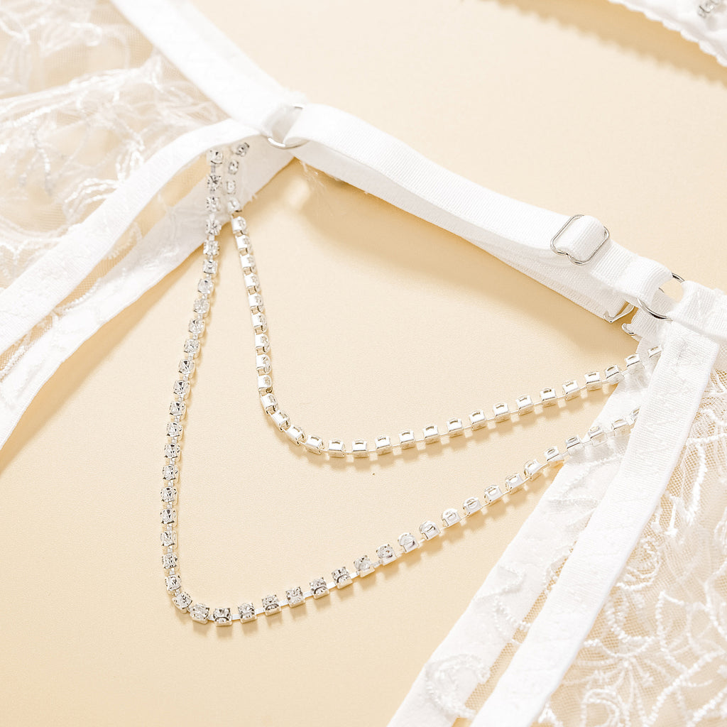 White Sheer Lace Garter Lingerie Ensemble Garter Details