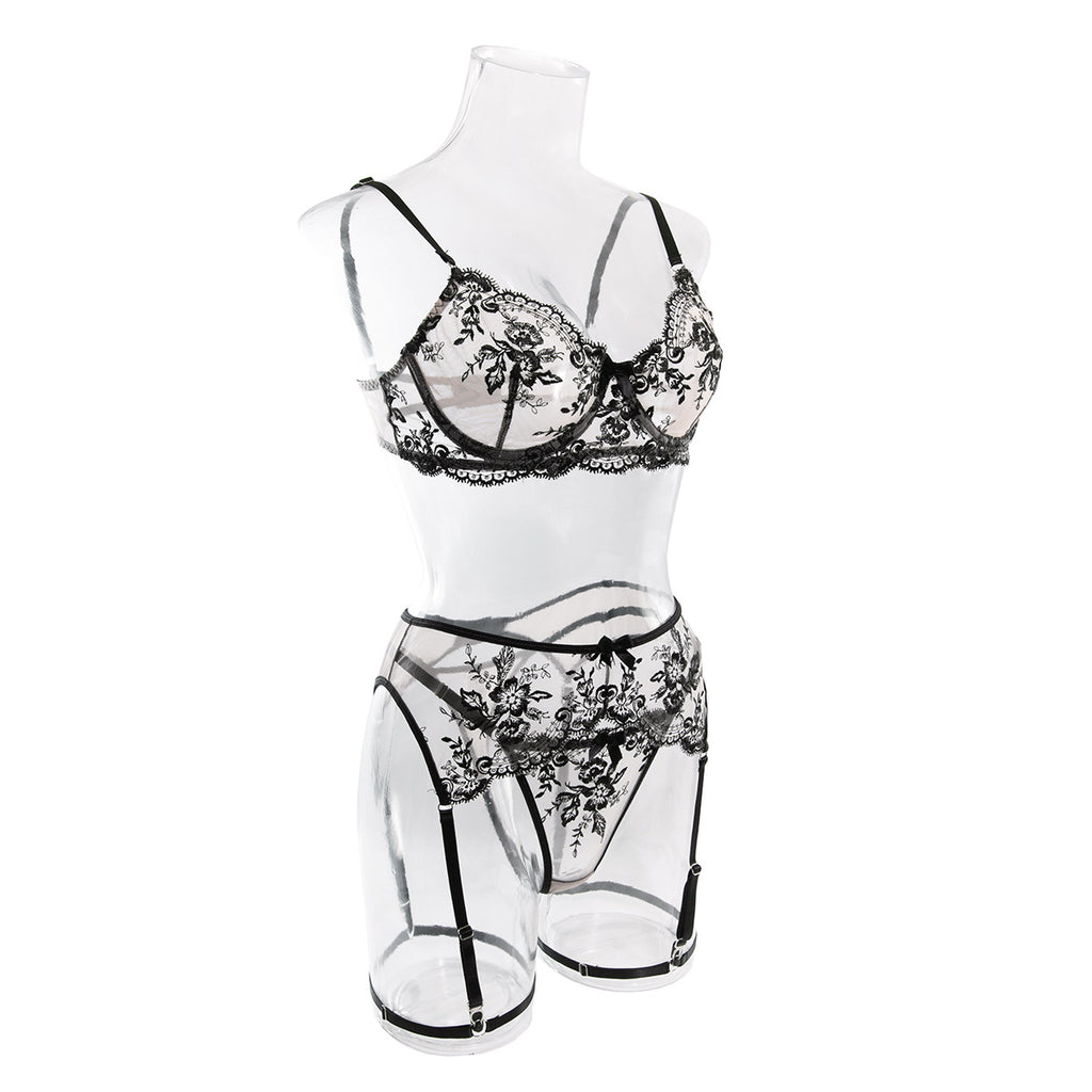 Wholesale Romantic Bra and Panty Set with Lace Garter Side Display