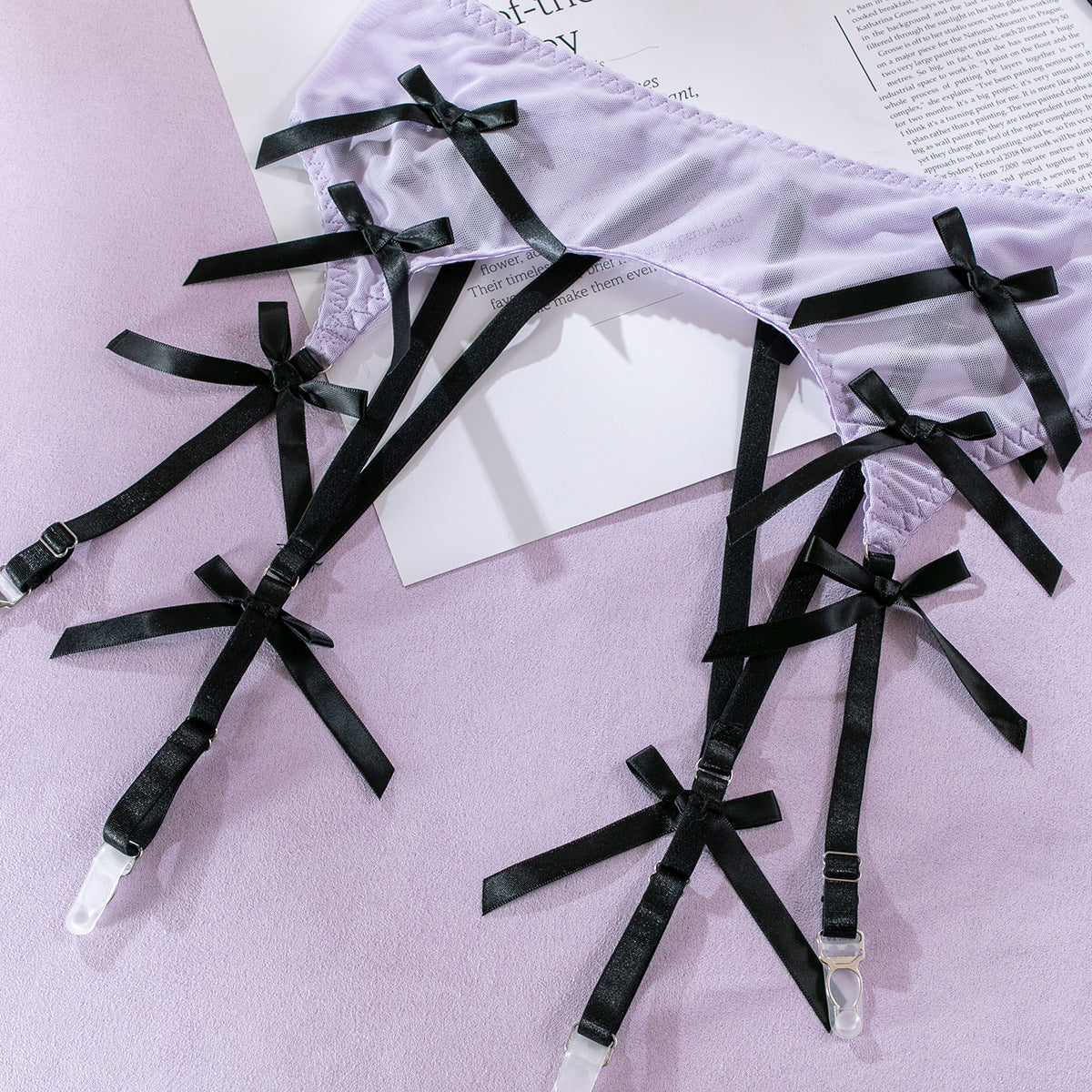 Wholesale Sheer Lace Bra and Panty Set with Matching Suspender Garter Details