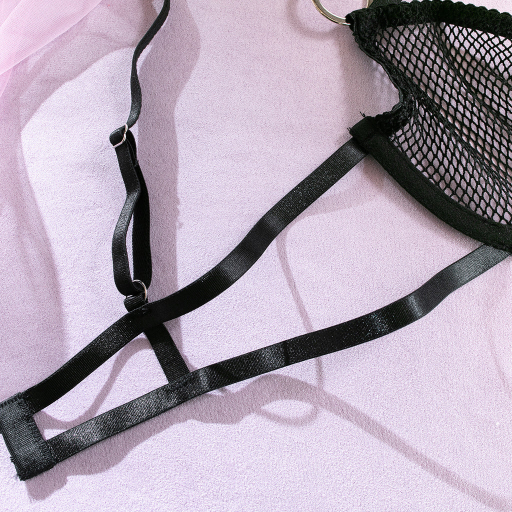 Wholesale Skimpy Black Lace Bra Suit with Integrated Straps details